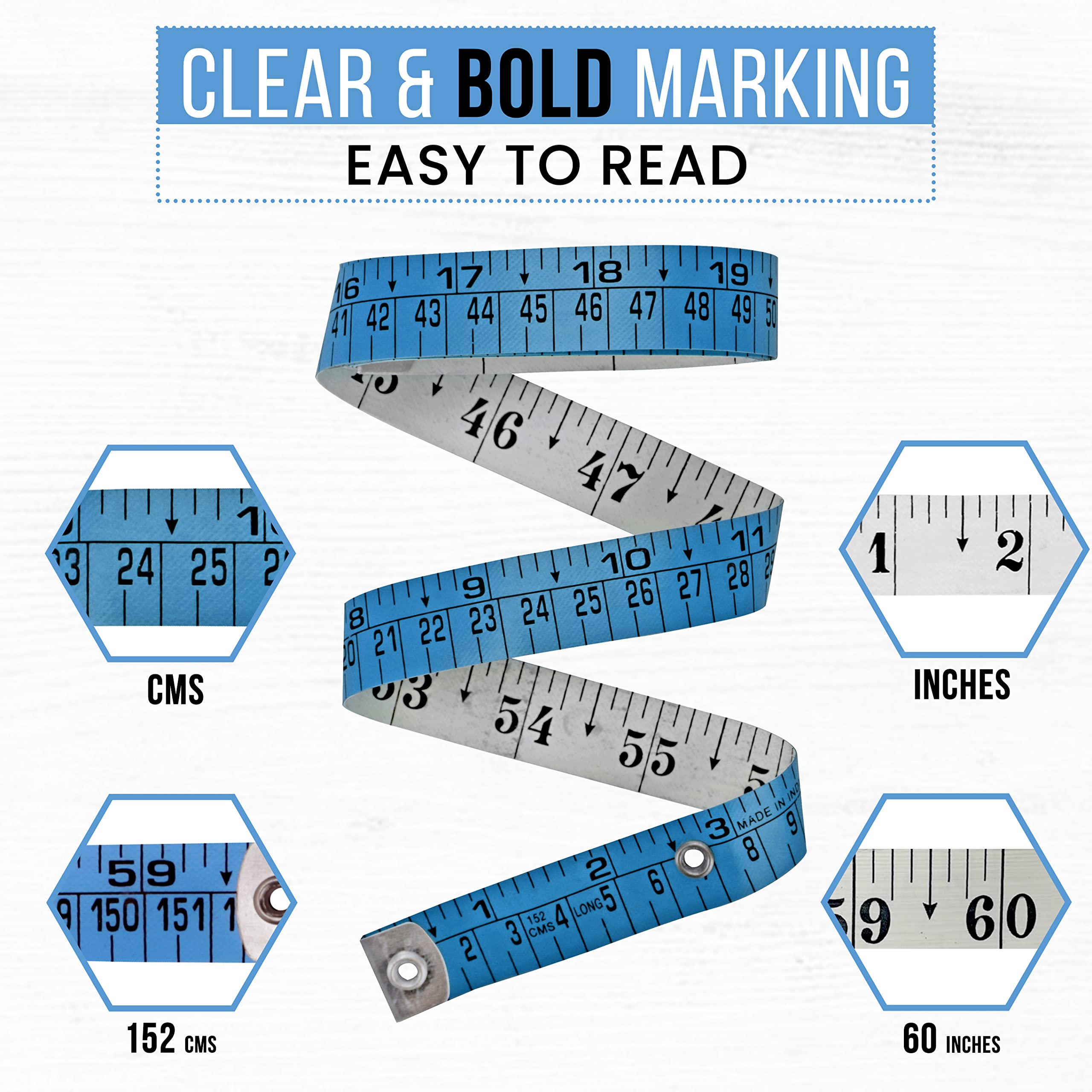 Raajsee Fabric Tape Measure Body Measuring Tape, Soft Fabric Measuring Tape for Sewing Cloth & Weight Loss Medical Body Measurement Nursing Craft 60 inch/150 cm