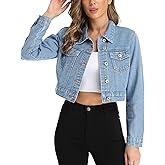 J.Corrine Women's Cropped Jean Jacket Long Sleeve Basic Button Down Casual Vintage Washed Short Denim Jacket with Pockets