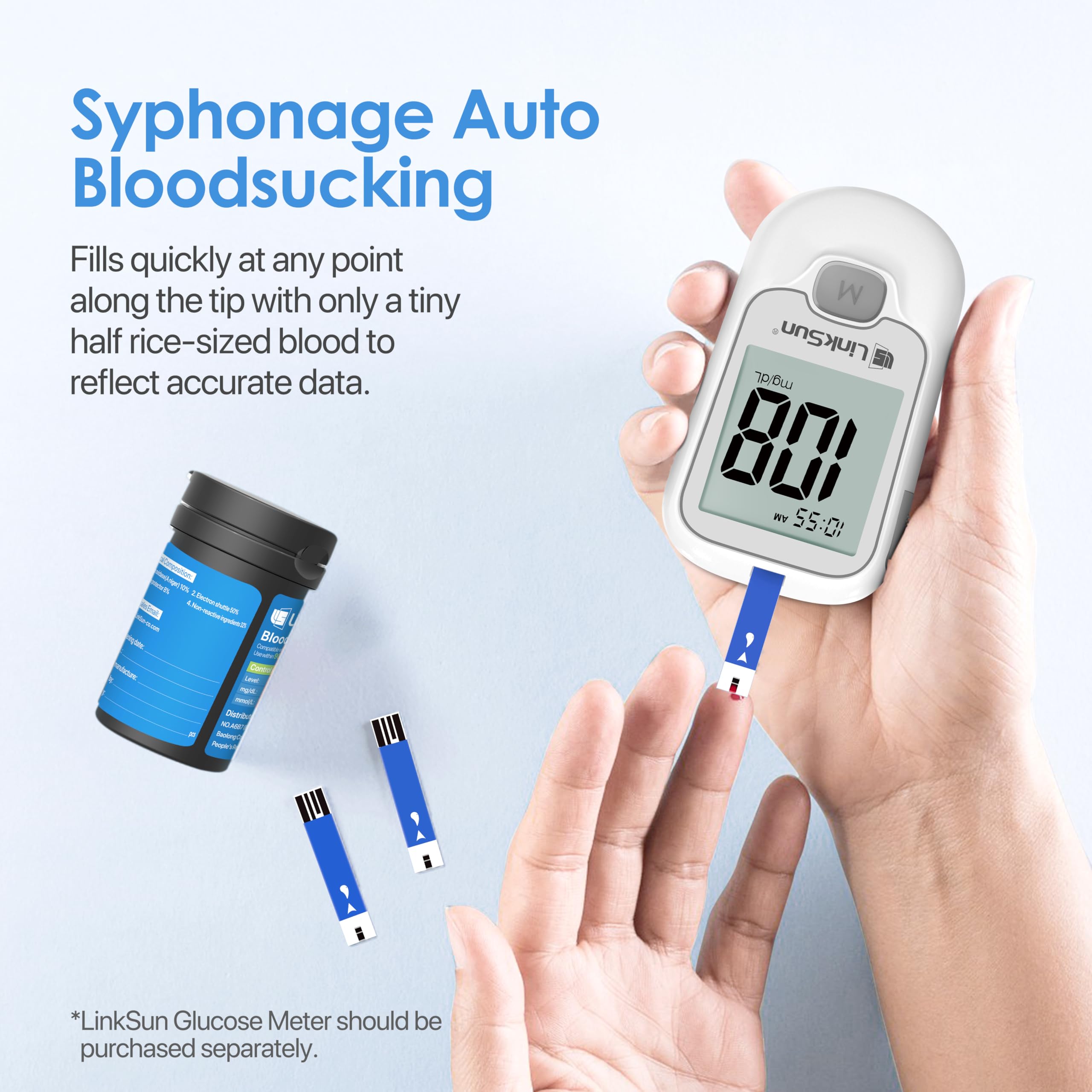 Diabetic Blood Test Strips*100, Used for G-425-1,G-425-2V, G-425-3, G-427B Blood Glucose Monitor Only, 0.7μl Blood Sample, Accurate Measurement, Results in 5 Seconds, 2 Bottles of 50 Pc