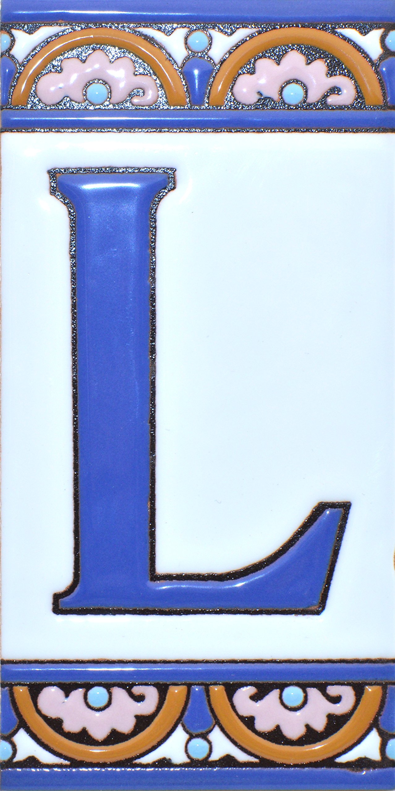 House letters 6 inch. Handpainted house letter tiles for signs, addresses and names. Address numbers for houses. House address numbers and letters. Design ARCO GRANDE 5,86" x 2,91" (LETTER L)