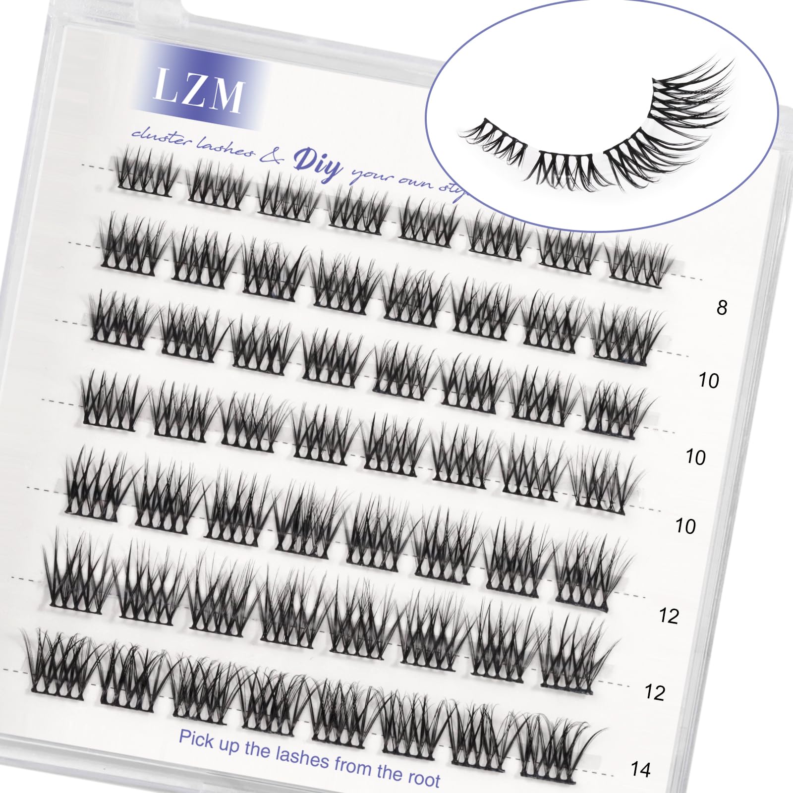 LZM Cluster Lashes 8-14mm Individual Eyelashes C Curl Lashes Individual Cluster Eyelash Clusters Natural Lashes Reusable Lash Clusters Thin Band Natural Eyelashes (Clasica-C-Mix)