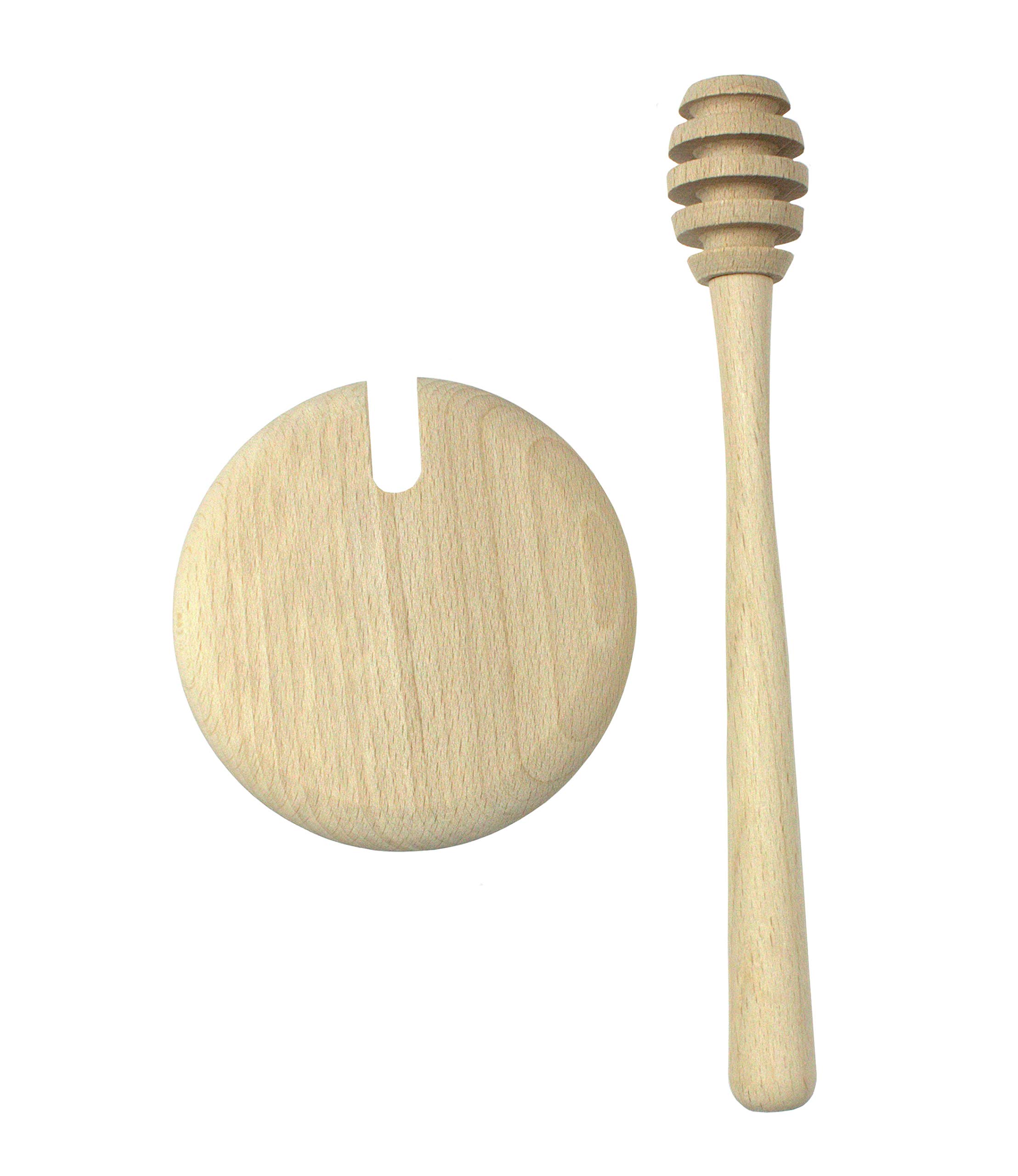 EFO Honey Dipper With Jar Cover - Set of Organic Wooden Spoon and Lid for Large Pot - Specialistic Drizzler With Great Fitted Cover