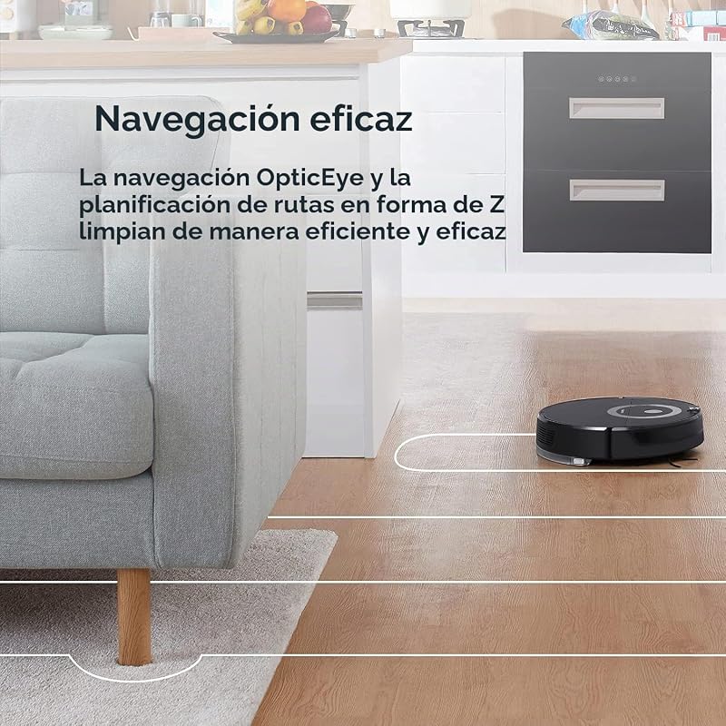 E5 Robot Aspirador y Mopa para Todos los Suelos con Control Remoto y App/Voz (2500Pa, 200min de duración, 640ml polvo/180ml tanque de agua, auto. Sistema de ruta giroscópico) Negro