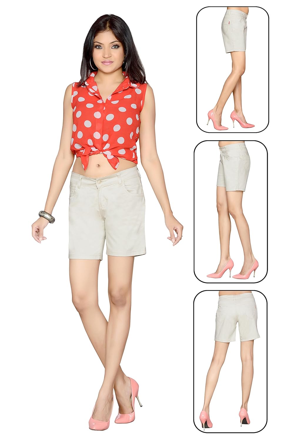 dragaon women's cotton stretchable shorts-cream