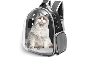 Vivicreate Large Cat Backpack Carrier for Travel and Hiking Transparent Pet Bubble Backpack for Cats up to 20lbs with Ventilation and Padded Straps Mochila para Gatos transportadora mascotas (Black)