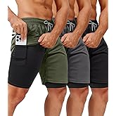 OCYMA 3 Pack Men's 2 In1 Gym Shorts Men with Pockets 7 inch Workout Shorts Men Running Shorts with Liner&Towel Loop