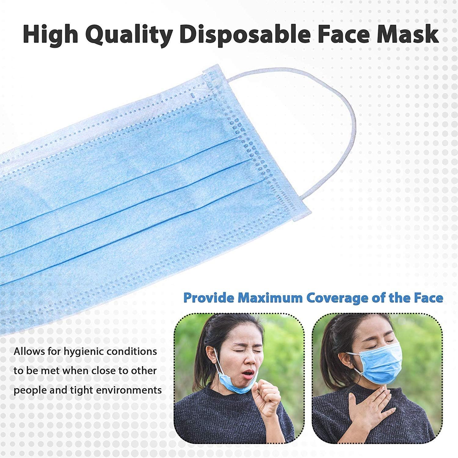Masks for Germ Protection (50 Pieces) Dust Protection, Disposable Face No Breathing Valve, FDA certific, Thick 3Ply, Gray (67-3PlyMask_50pack): Electronics