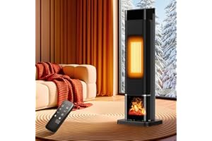 Uthfy Space Heater for indoor use, Large Room Heater with 3D Flame Effect, 1500W Electric Portable Heater with ECO, 90° Oscillating, Remote, PTC Ceramic Heaters for Bedroom, Office, Home