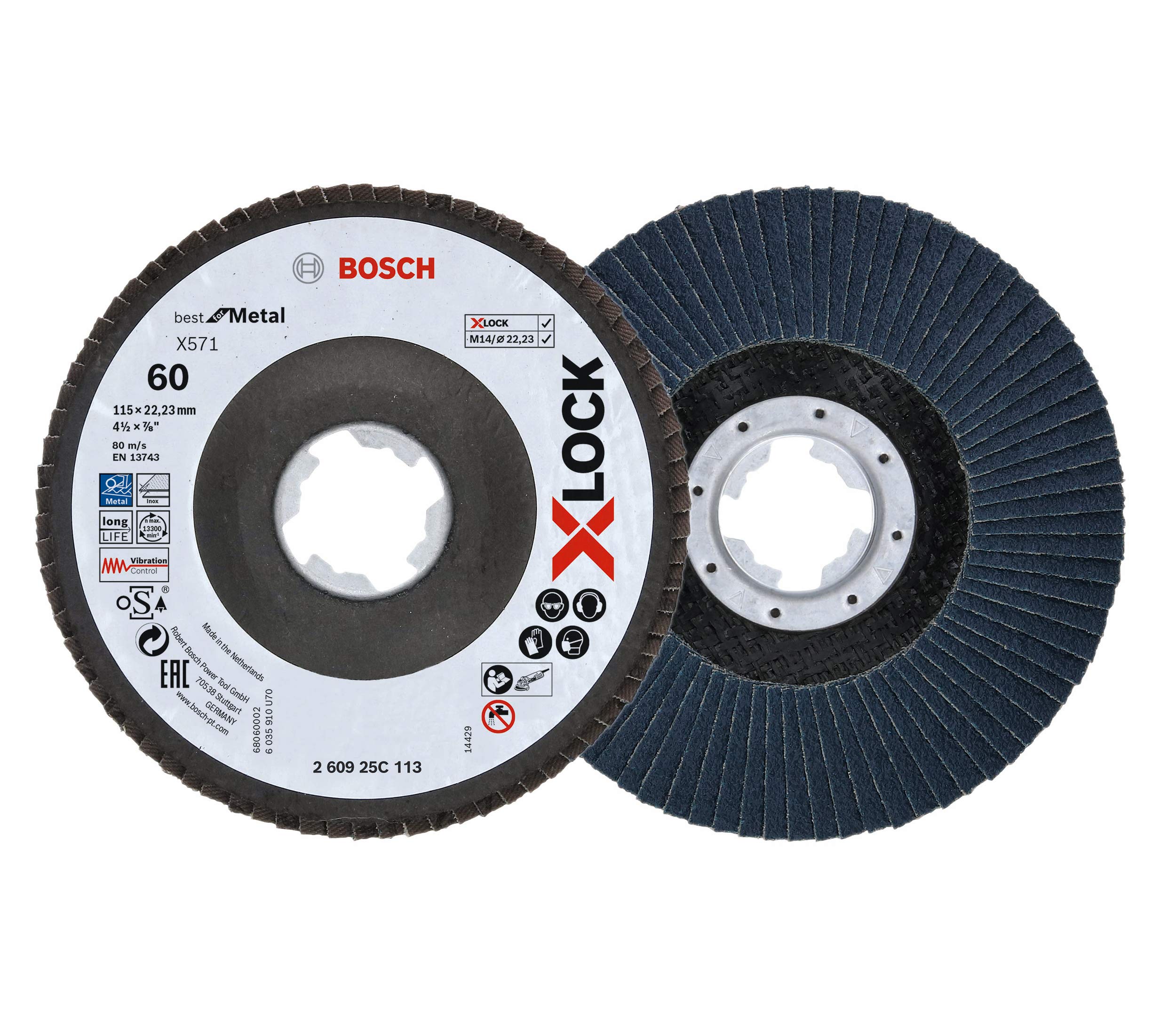 Bosch Professional Flap Disc (X-LOCK, Ø 115 mm, grit size K60, bore Ø 22.23 mm, angled, angle grinder accessories)