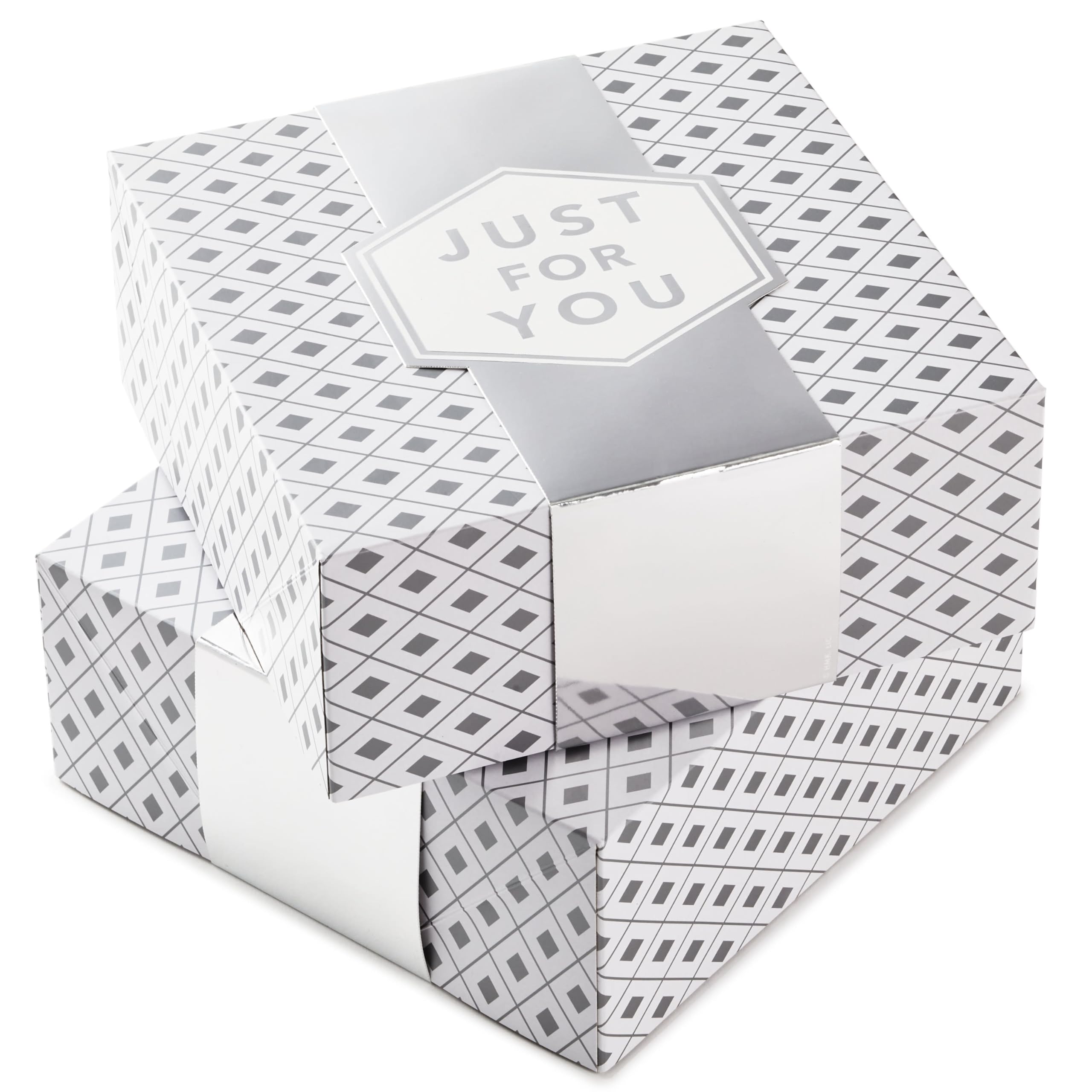 Hallmark 10" Large Gift Boxes with Wrap Bands (2-Pack: Silver and White, Just For You") for Weddings, Graduations, Christmas, Valentine's Day, Birthdays