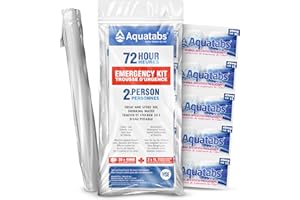 Aquatabs 72-Hour Emergency Water Treatment Kit for 2 People, 30 x 49mg Tabs for 1L + 2 x 1L Reusable Water Bags, 5-Year Shelf