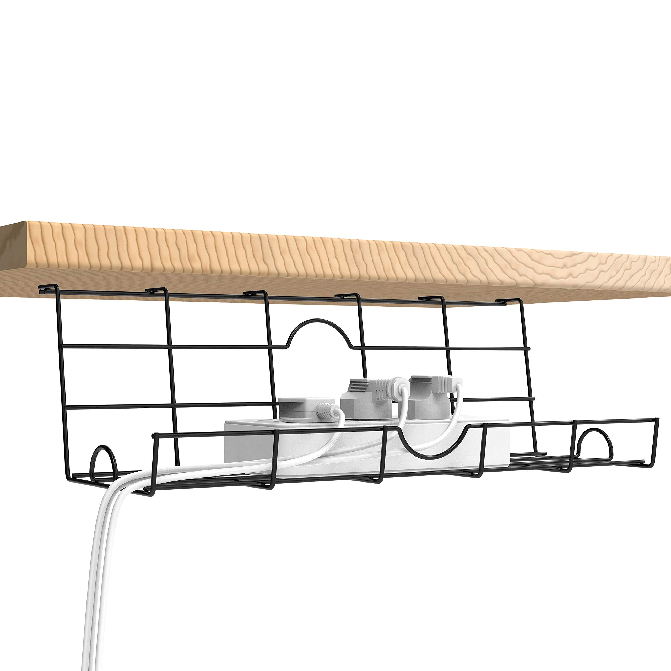 2 Pack Under Desk Cable Management Tray for Keeping Desk Cables Tidy Holds Up to 5 KG, for Office and Home Under Desk Cable Tray 16.1x 5 x 5 in, Black