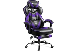 Vonesse Gaming Chair, High Back Gaming Chair with Footrest and Massage, Gaming Chairs for Adults with Pocket Spring Cushion, Big and Tall Reclining Computer Chair with Lumbar Support (Purple/Black)