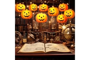 Grinsvalley 9 Pcs Halloween Floating Pumpkin Lantern LED Plastic Jack O Lantern Pumpkins with Lanyard Halloween Floating Party Favors Window Hanging Decorations for Home Party Birthday Holiday Decor