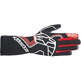 Alpinestars Driving Gloves, Tech-1 Race V4, SFI 3.3/5, FIA Approved, 2 Layer, Aramid/Silicone, Elastic Cuff, Black/Red, Large, Pair