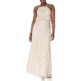 Adrianna Papell Women's Halter Fully Beaded Blouson Gown