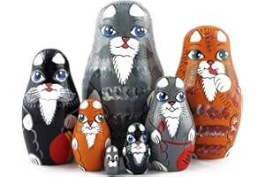 AEVVV Matryoshka&Handicraft Cat Matryoshka Nesting Dolls 7 Pcs - Cat Kitty Figures Doll - Kitten Toys Doll - Toy Cats Set 7 Pieces