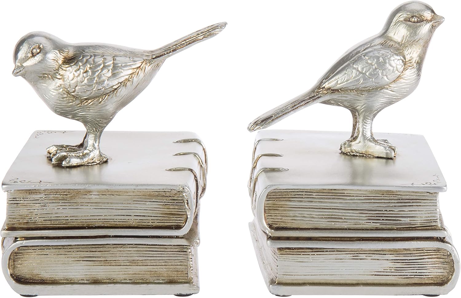 MyGift Vintage Style Decorative Birds & Books Silver