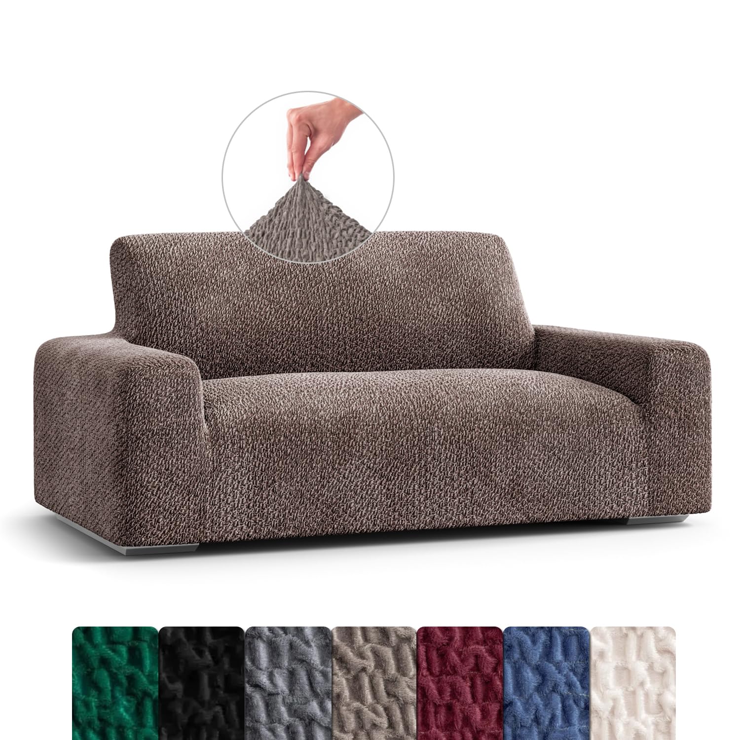 Menotti 2 Seater Sofa Cover - Velvet Couch Slipcovers Soft Fabric For Leather Settee Cover Stretch Elastic Furniture Protector for pets Sofa Cover - Made in Italy - Velvet (Choco, 2 Seater)