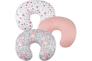 Tontukatu Nursing Pillow Cover Set 3 Pack Nursing Pillow Slipcovers for Moms Breastfeeding Moms, Ultra-Soft Stretchy Fit Standard Nursing Pillows Floral,Grey Rabbit & Pink