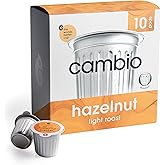 Cambio Roasters Hazelnut Light Roast Organic Coffee Pods - The Only Organic Recyclable Aluminum Coffee Pods, Small Batch Roasted, Keurig Compatible, Nutty Flavor & Longer Lasting Freshness, 10 Count
