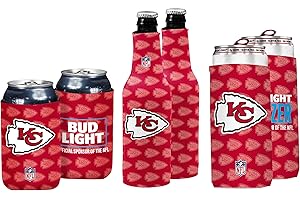 Bud Light & NFL Licensed Kansas City Chiefs Premium Insulated Neoprene Koozy Cover Set, 2 Can/2 Seltzer/2 Bottle - Easy On & Foldable for 12 Ounce Drinks - 2 Sided Design - Great Holiday Gift