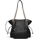 DORIS&JACKY Leather Quilted Tote Bag for Women Soft Designer Lambskin Shoulder Chain Purse With 1 Small Clutch Pouch