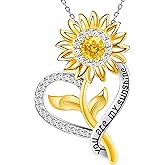 Sunflower Necklaces for Women, 18K Immersion Gold You Are My Sunshine Necklace, 925 Sterling Silver Sunflower Gifts for Women with Cubic Zirconia for Mom Wife Girlfriend, 17" Chain Length+1" Extender