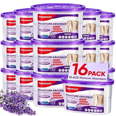16 Pack Moisture Absorbers, 10.5 OZ Humidity Absorber Bucket, Moisture Absorbers for Closet, Dehumidifier Bucket for Wardrobes (Lavender Scent), Kitchens and Bathrooms