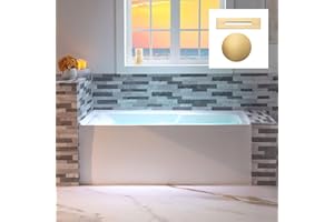 WOODBRIDGE 60" Acrylic Rectangular Alcove Soaking Bathtub in White with Right Drain, Brushed Gold Pop-Up Drain Included BA6030R