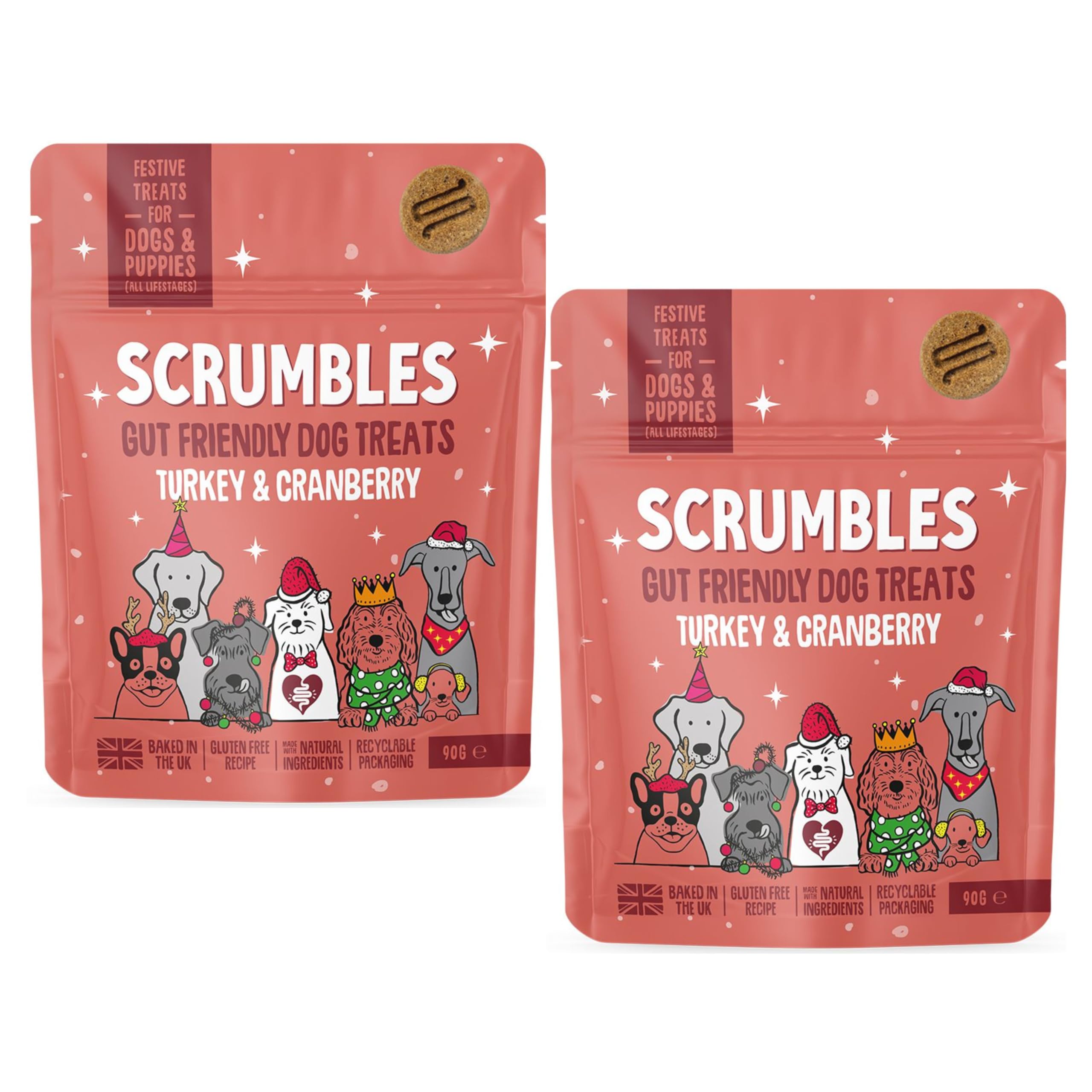 2x Scrumble's Festive Meaty Treats for Dogs (Turkey & Cranberry) | Gift for Dog Lover | Stocking Filler | 80g
