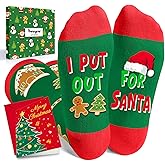 Happypop Christmas Socks for Kids - Elf Reindeer Gingerbread Xmas Gift with Greeting Card