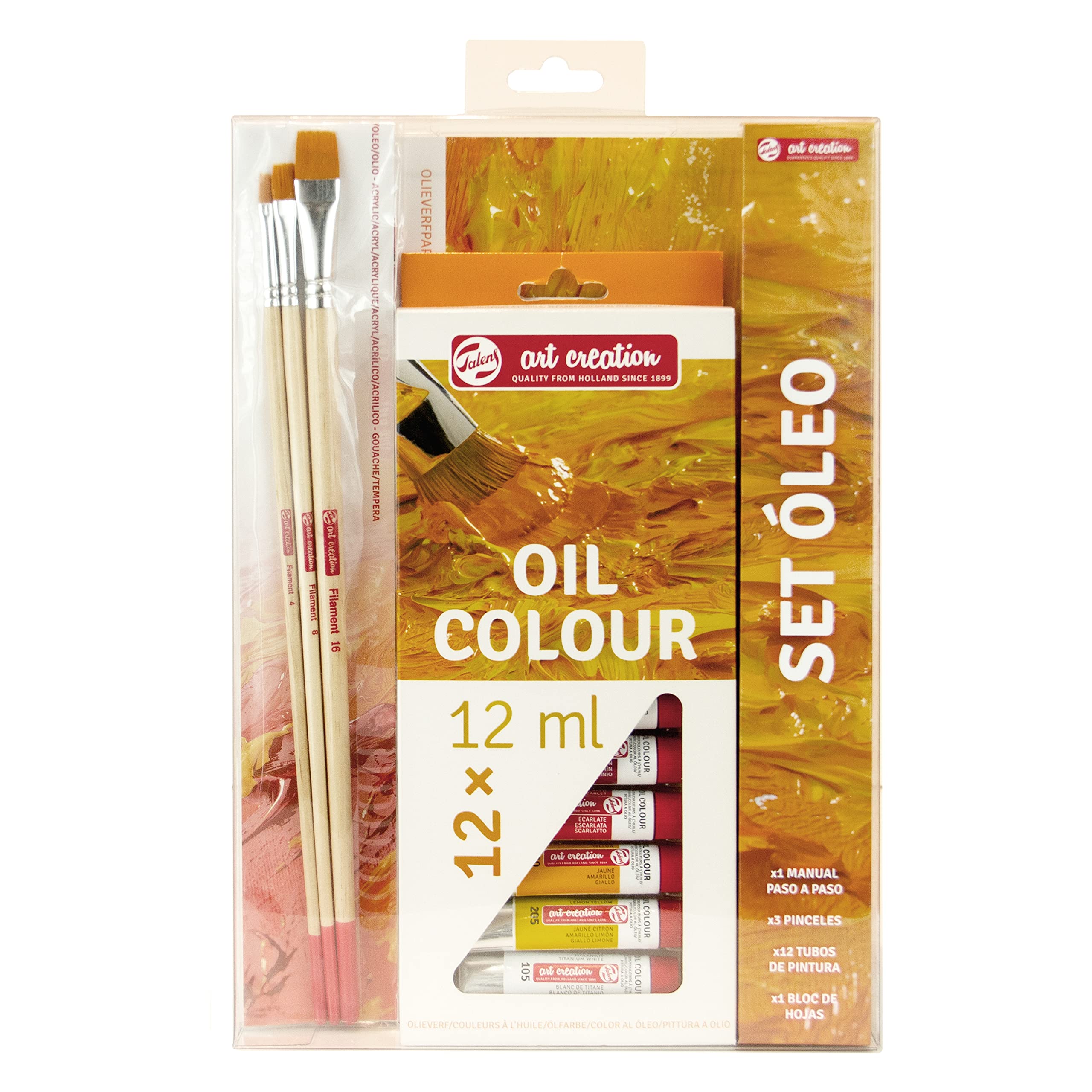 Talens Art Creation Oil Set 12 Tubes 12 ml A4 Paper Pad, Brushes, Step-by-Step Manual