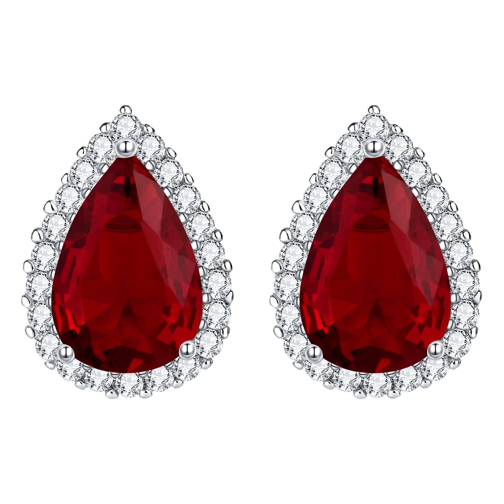 EVER FAITH Women's Full Cubic Zirconia Wedding Teardrop Stud Earringss Ruby Red Silver-Tone