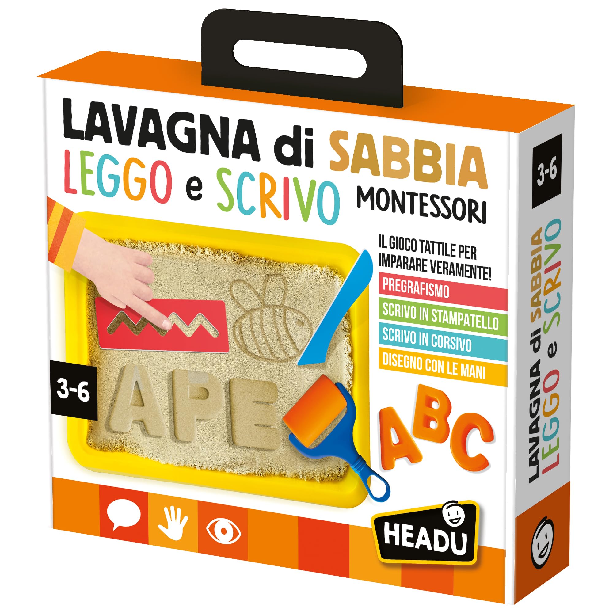 headu- Read and Write Montessori Educational Game Sand Chalkboard, Multicolor, IT22403