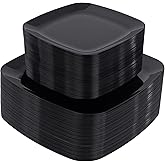 PULOTE 100 PCS Black Square Plastic Plates Disposable - Include 50 Each (10" Dinner & 7.25" Dessert) Plates - Ideal for Party & Halloween