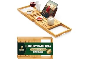 ROYAL CRAFT WOOD Premium Foldable Bathtub Tray Caddy - Wood Bath Tray for Tub, Bamboo Shelf, Expandable Bath Table Trays, Bathtub & Bathroom Accessories for New Home & Mothers, Birthday Gifts for Mom