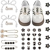 Bellaqueo 34Pcs Flower Shoe Charms for Sneakers Girls, Shoe Lace Charms Clips, Pearl Bows DIY Shoelace Charms, Junk Socks Charms Kit for Women, Jewelry Making Kits