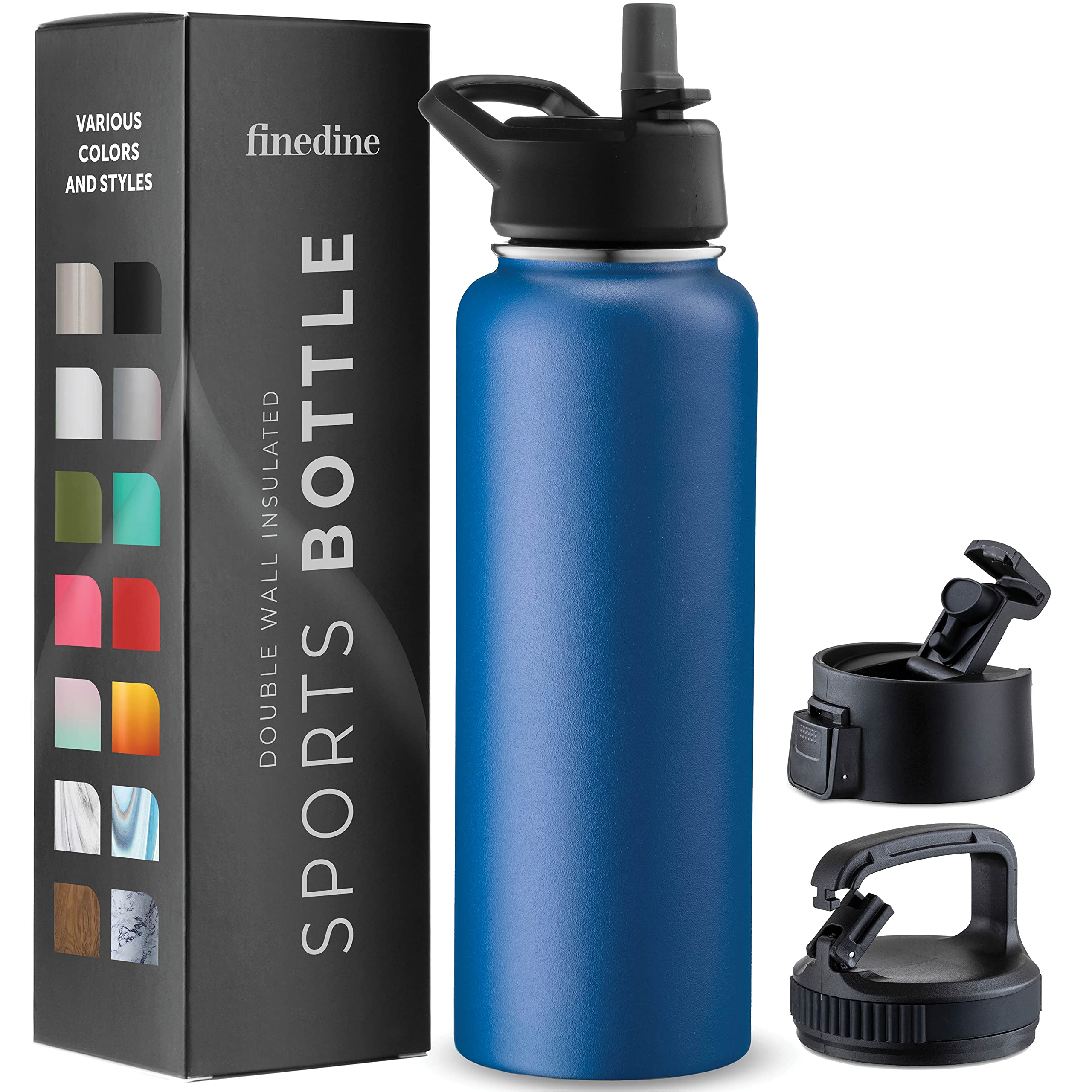 Triple Insulated Stainless Steel Water Bottle with Straw Lid - Flip Top Lid - Wide Mouth Cap Insulated Water Bottles, Keeps Hot and Cold - Great for Hiking & Biking (40 Oz, Majestic Sapphire)