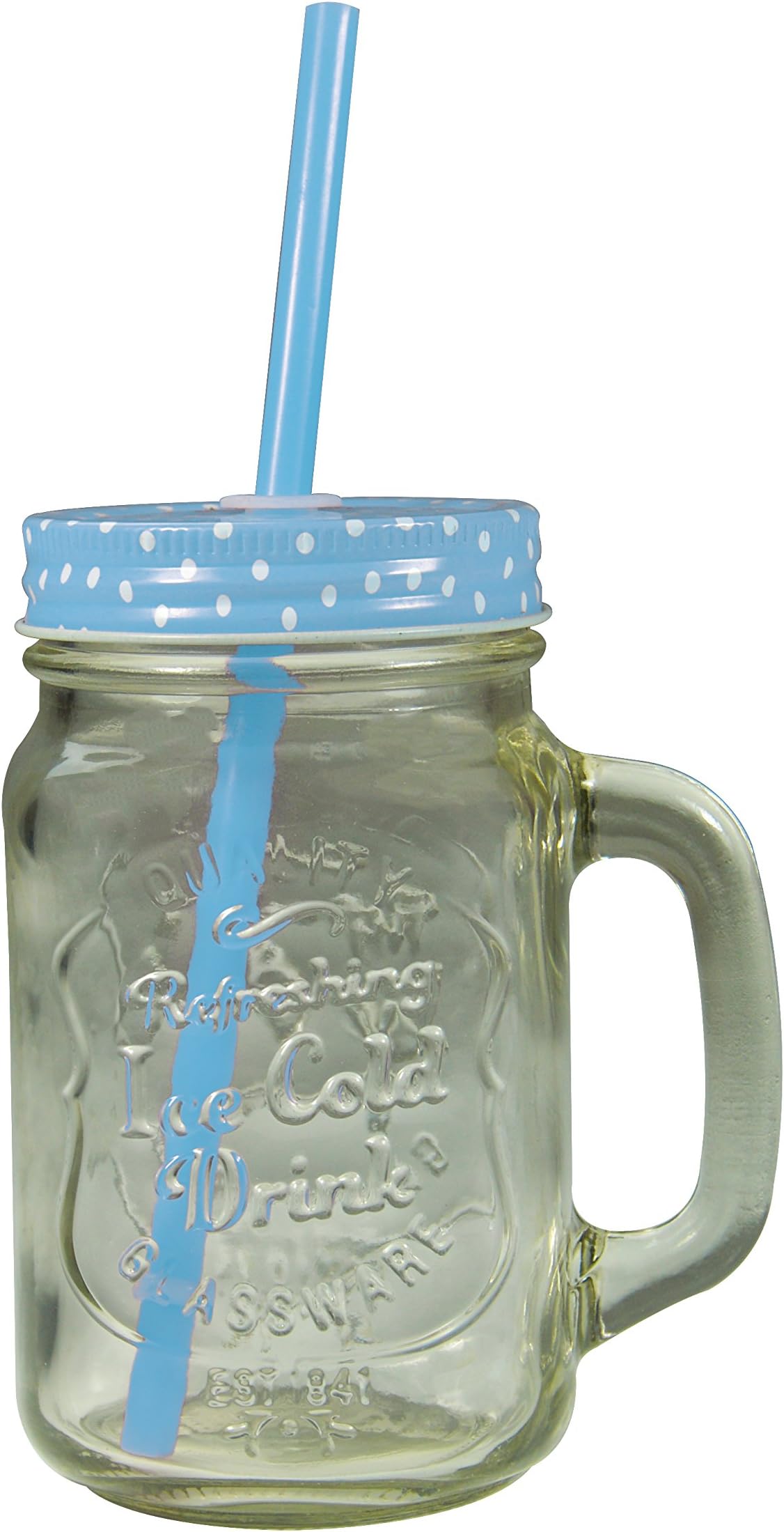 Jocca Mason Jar Mug with Straw, Crystal, Transparent/Blue, 8.5 x 12 x 14 cm