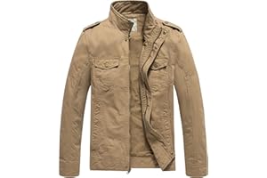 WenVen Men's Casual Washed Cotton Military Jacket