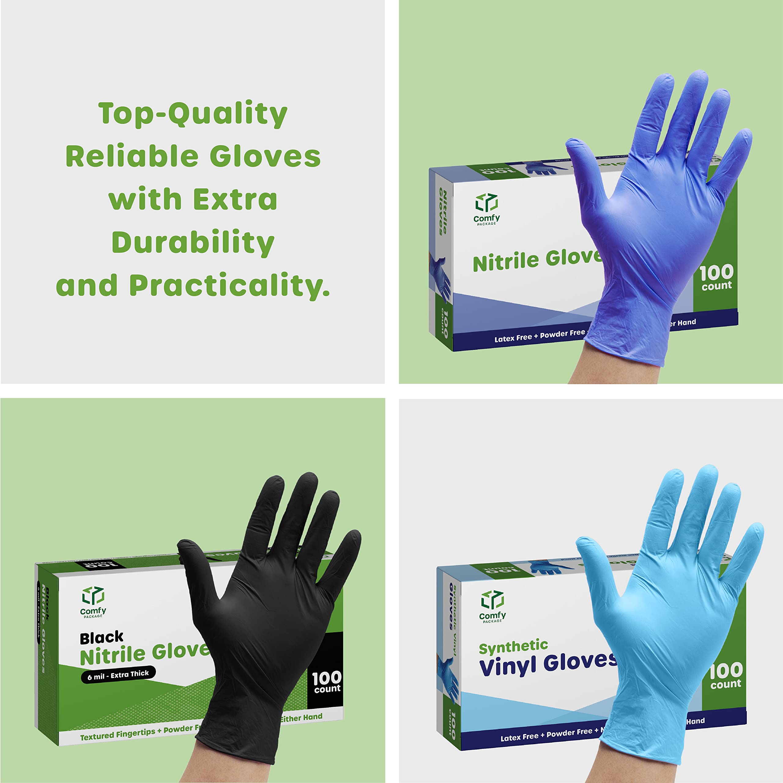 Comfy Package Disposable Vinyl Gloves – Clear, Latex-Free, Powder-Free, BPA-Free – Safe for Food Handling, Cooking & Cleaning