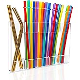 Acrylic Straw Holder, Cabinet Straw Organizer with Double Sided Adhesive Tape, Tall Drinking Straws Dispensers, Reusable Straws Storage Container for Cupboard, Kitchen Countery (Clear)
