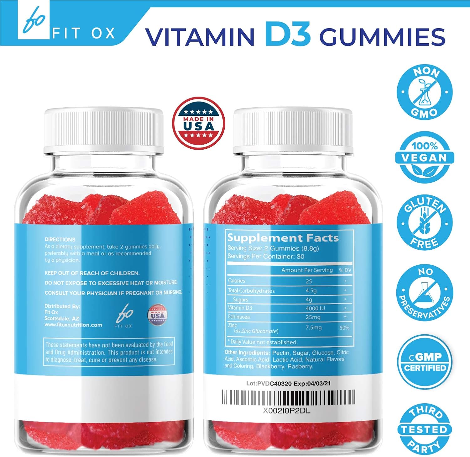 Vitamin D3 Gummies with Zinc Echinacea Supplements 4000 IU, Chewable Vitamin D for Adults Kids - VIT D Immune Booster, Bone Health, Joint Muscle Support -Tablet Powder Alternative Vegan (2 Pack): Health & Personal Care