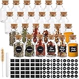 CUCUMI 24pcs 150ml Glass Spice Jars Glass Spice Bottles Reusable Glass Containers with Cork, 120pcs Waterproof Preprinted Sti