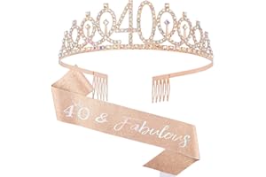 SEMATO 40th Birthday Sash & Rhinestone Crown Kit- Happy 40th Birthday Gifts Women 40th birthday decorations women (AB rose gold)