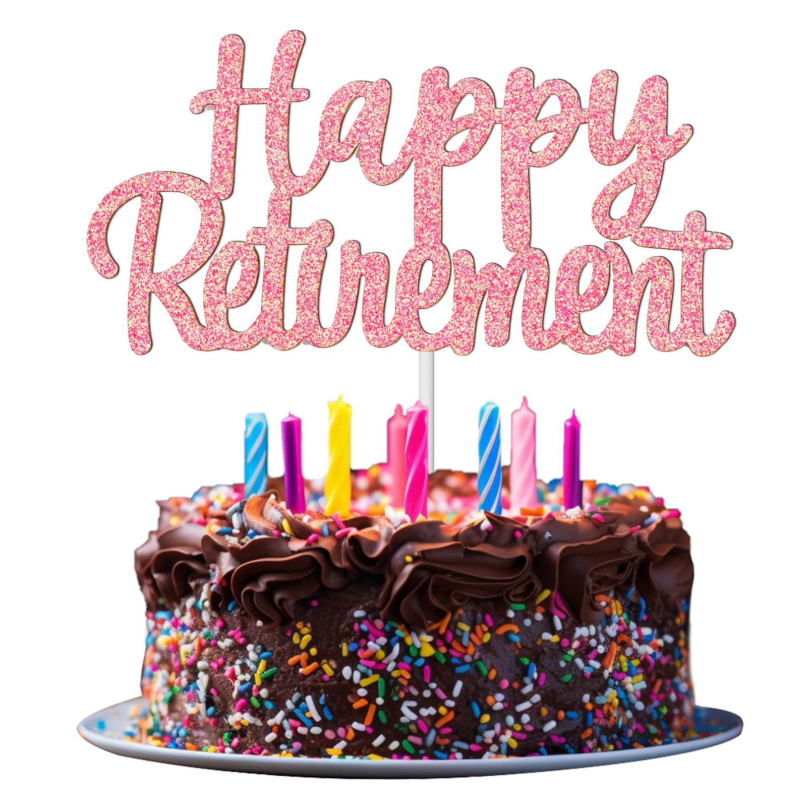 Photo 1 of Pink Happy Retirement Cake Topper - Glitter Retirement Party Decorations, Happy Retirement Cupcake Toppers, Premium Material, Widely Application