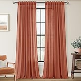 84 inch Linen Terracotta Curtains 2 Panels for Living Room Back Tab Light Filtering Semi Sheer Rust Colored Curtains 84 inches Long Soft Thick Cotton Cloth Textured Rustic Boho Farmhouse Room Decor
