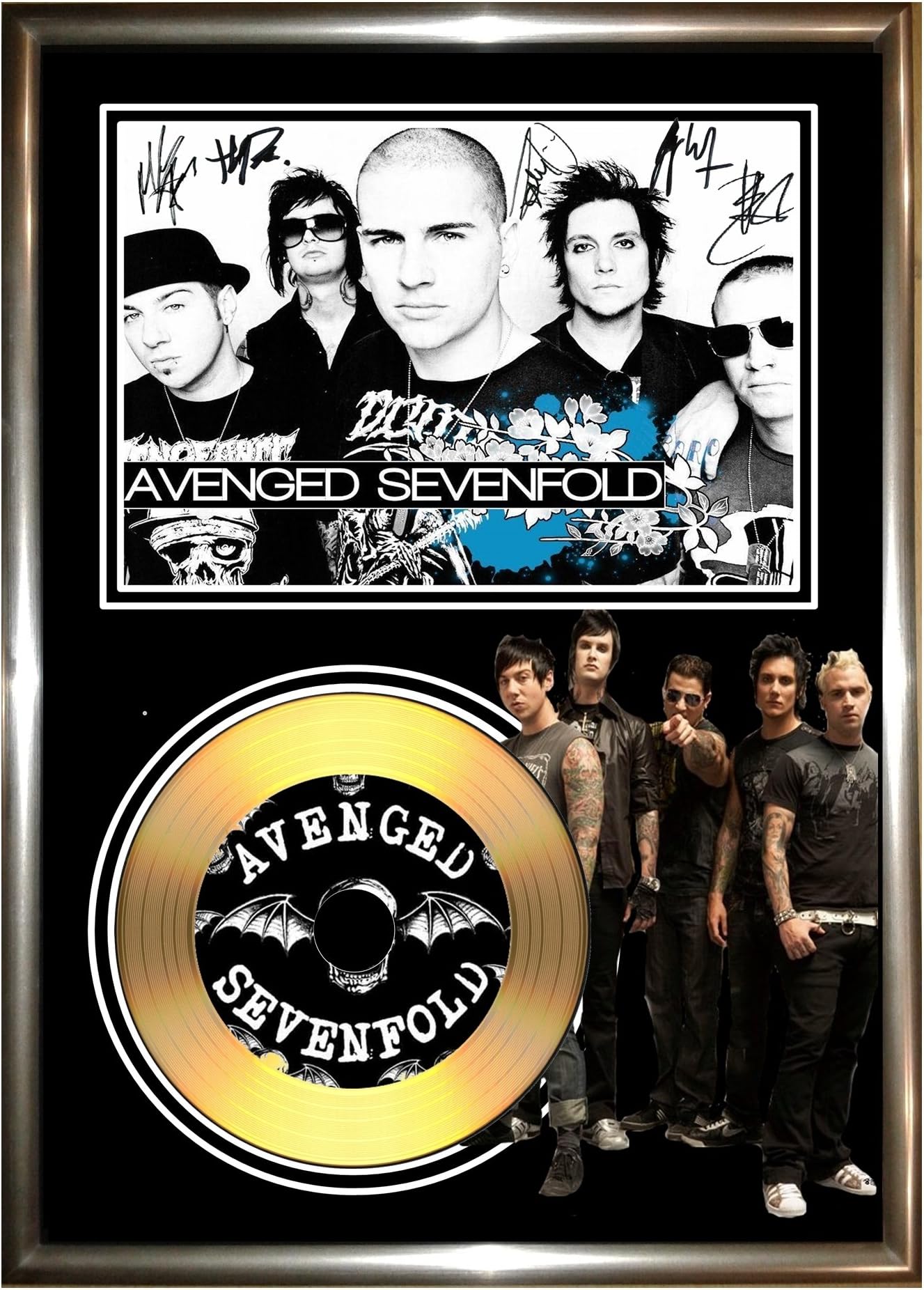 AVENGED SEVENFOLD - SIGNED FRAMED GOLD VINYL RECORD CD & PHOTO DISPLAY - nightmare
