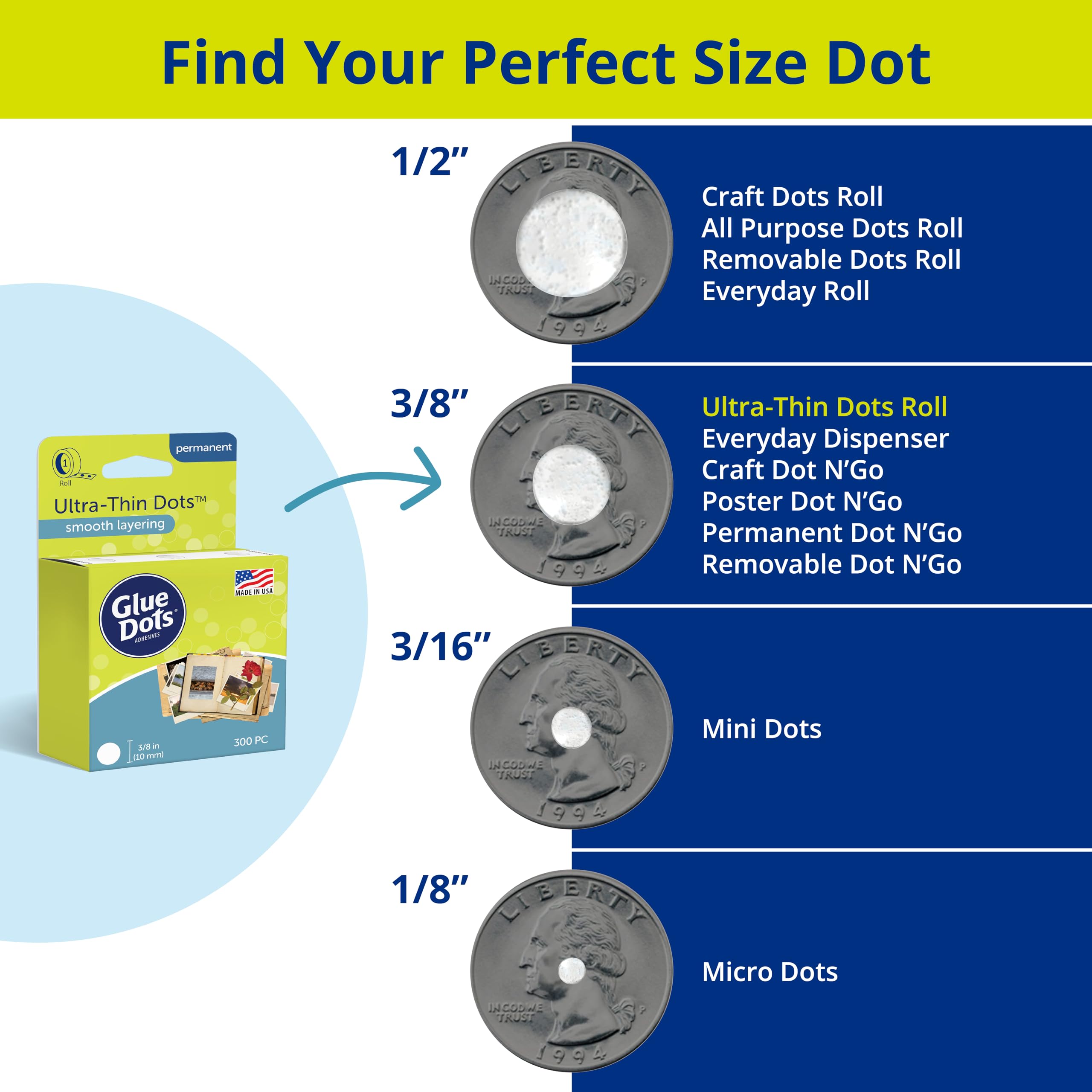 Glue Dots Clear Dot Roll, Ultra Thin .375